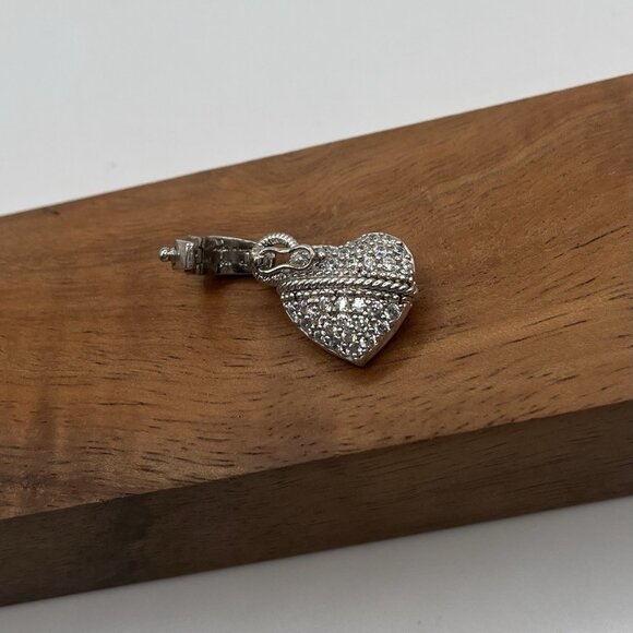 Judith Ripka Sterling Silver Heart Pendant CZ Pave Charm Hinged Bail Designer - Picture 3 of 6